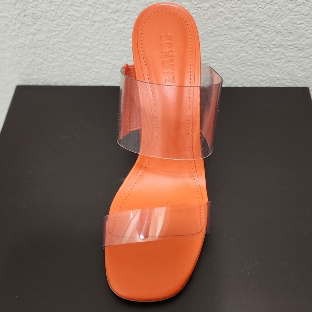 SCHUTZ Orange Clear Strap Slide Heels